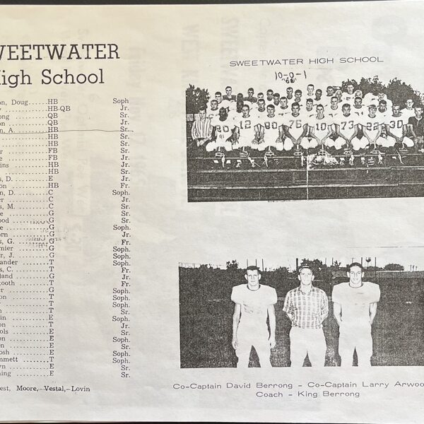 Sweetwater High School Class of 1966 Football Roster - Submitted by Alvin Upton 